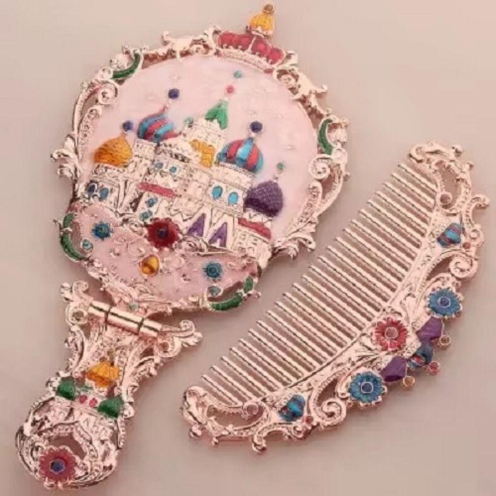 Collapsible Retro Relief Folding Comb Set Portable Foldable Cosmetic Mirror Dresser Vanity