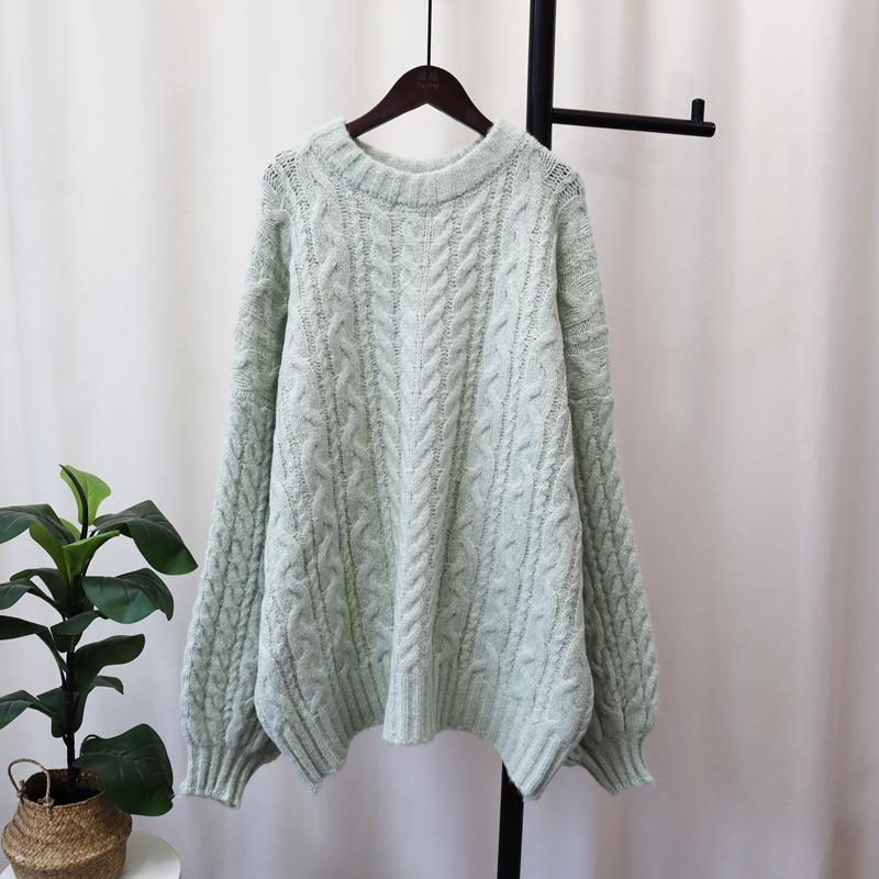 Knitted sweater top women's autumn and winter new loose soft waxy retro twist sweater pullover commuter style
