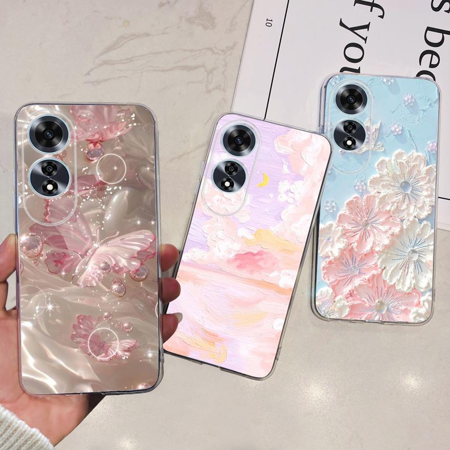 For OPPO A60 Case CPH2631 Phone Coque Transparent Slim Soft Silicone Back Cover oppoA60 A 60 Funda Flower Butterfly Love Heart