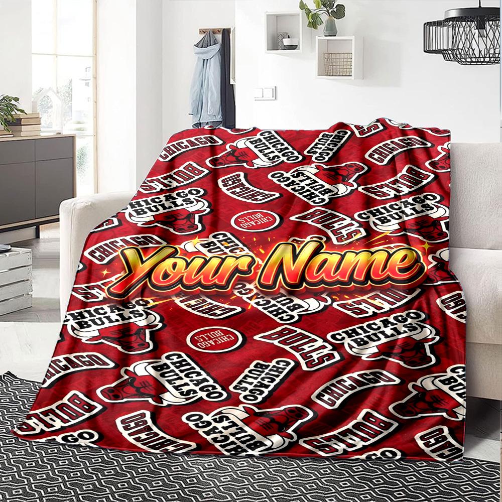 1pc Personalized Name Chicago Bulls Blanket, Gift, for Men and Women, Soft Blanket, Good for Sofa Bed Couch Travel, Lightweight Flannel Blanket