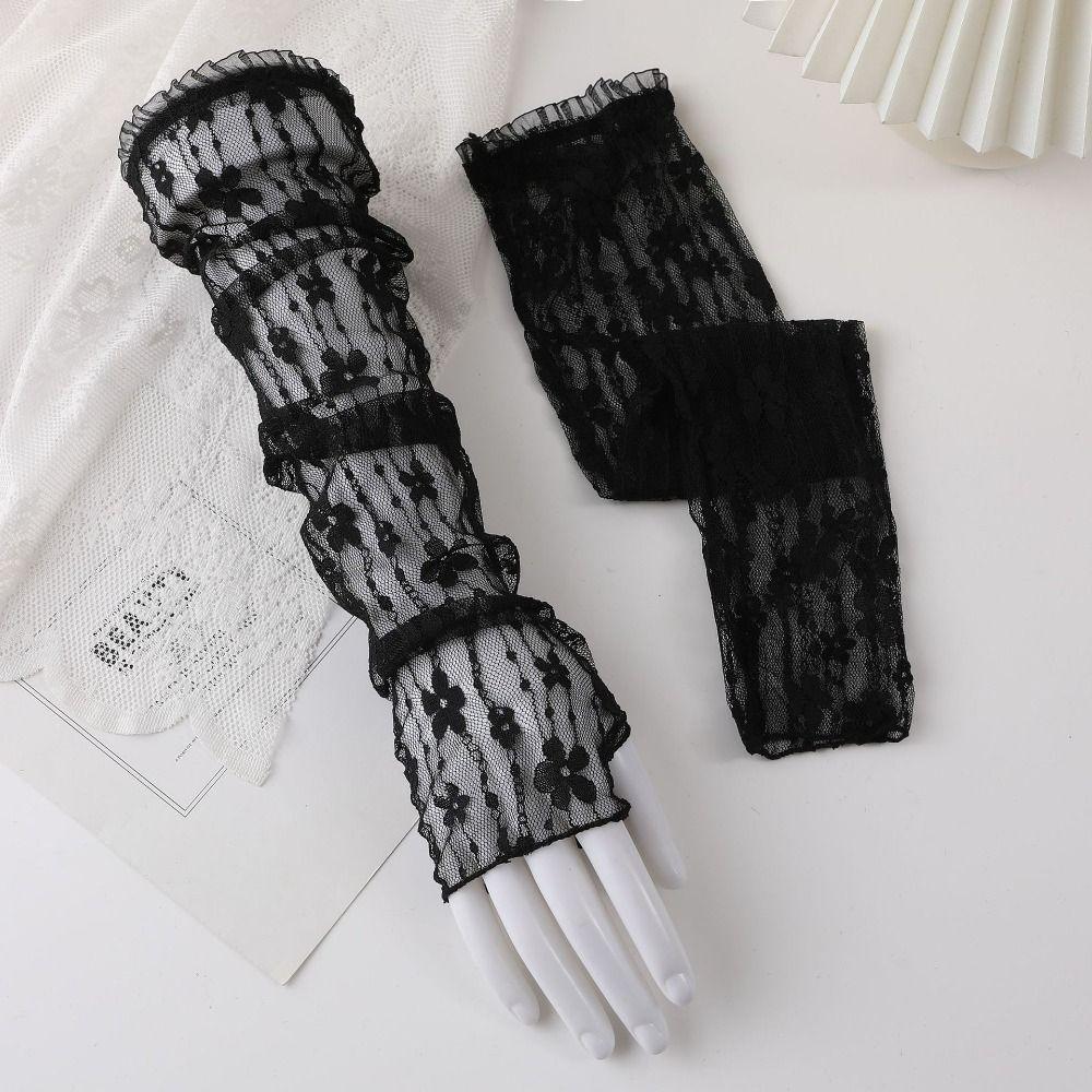 Breathable Sunscreen Sleeves UV Protection Driving Gloves Summer Outdoor Long Gloves  Women Black