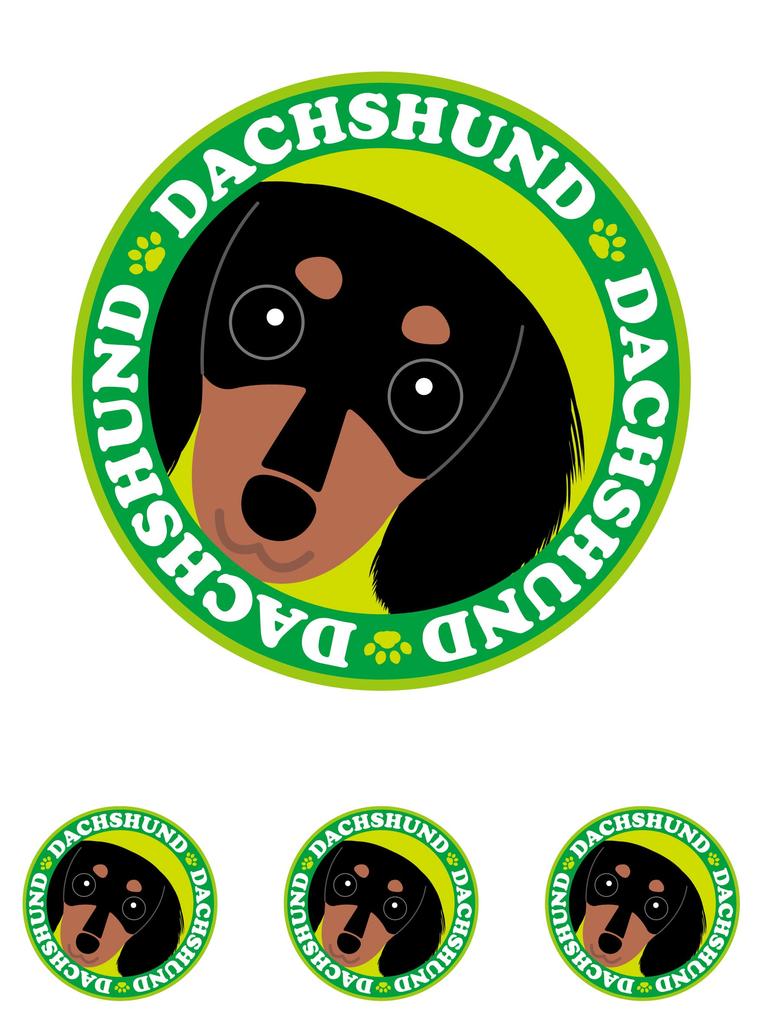 Gazing Ducks Fund Long Black & Tan Dog Sticker Green Back Round L + SS Size [Set of 4] MK-2