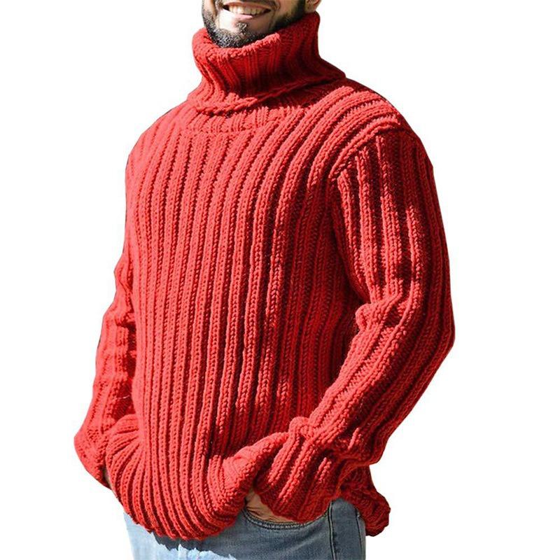 High-neck Sweater Men's Solid Color Slim-fit Knitted Top 2025 Autumn New Style