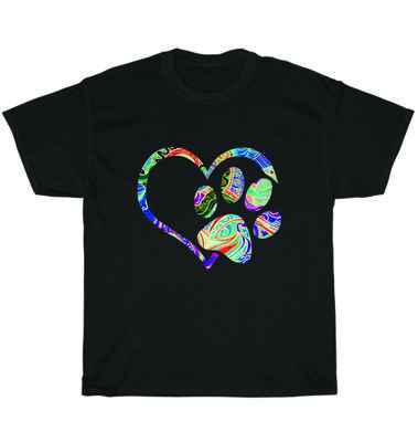 Tierrettung Hund Pfotenabdruck Batik Regenbogen Hunde Haustier Tierliebhaber T-Shirt Unisex
