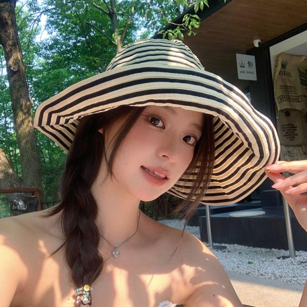 Lightweight Sun Hats Foldable Summer Hats New Stripe Fisherman Hat  Summer Travel