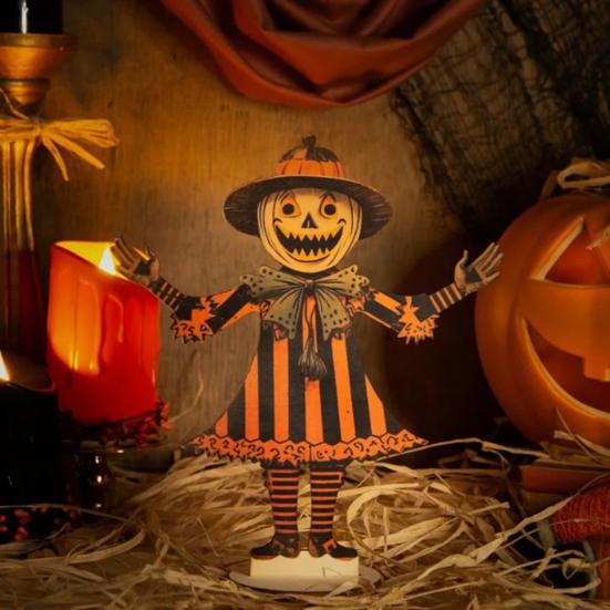 Yousheng 1/6Pcs Halloween Pumpkin Man Bunting Spooky Rustic Wooden Pumpkin Man Hanging Garland Table Sign Festival Ornament Decoration
