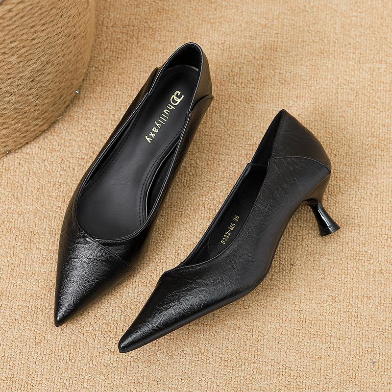 

B332-M5 туфли на высоком каблуке женские 2025 новая осень шпилька профессиональные остроносые одинарные туфли черные 39 чёрный