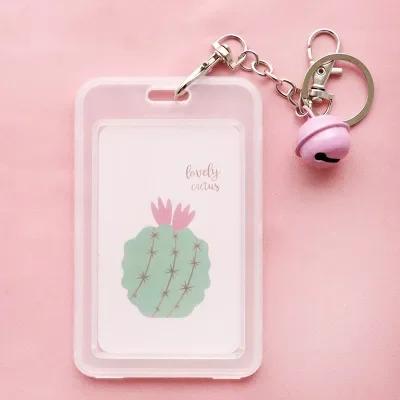 Cute Cartoon Card Cover Fashion Card Bag Bank Credit Card Holder Plastic Student ID Bus Card Pass Holder with Keyring Chain