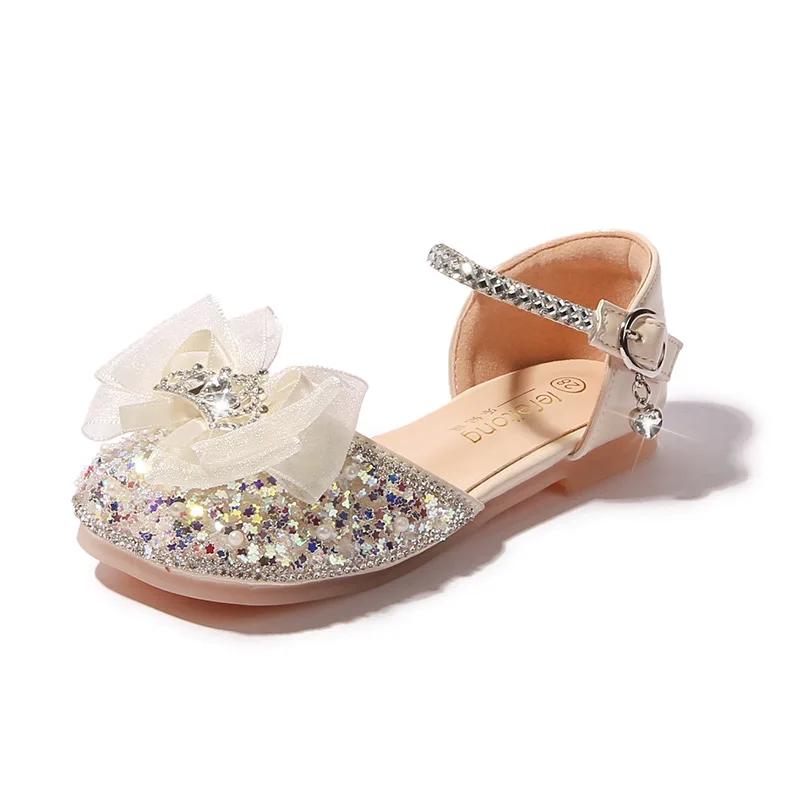 

2024 Элегантные детские сандалии для девочек, модные с пайетками, милые детские кружевные банты, одинарные туфли для вечеринки, свадьбы, принцессы, сандалии на плоской подошве 22 абрикосовый