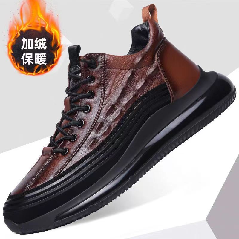 Spring New Crocodile Pattern Leather Shoes Casual Sports Shoes Men's Versatile Breathable Internet Celebrity Tide Shoes Douyin Same Style