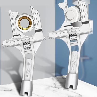 Vielseitiges verstellbares Schraubenschlüsselwerkzeug zum Reparieren von Wasserhähnen im Badezimmer, Entfernen von Muttern, Schneiden von Rohren und Reparieren von Sanitärinstallationen.