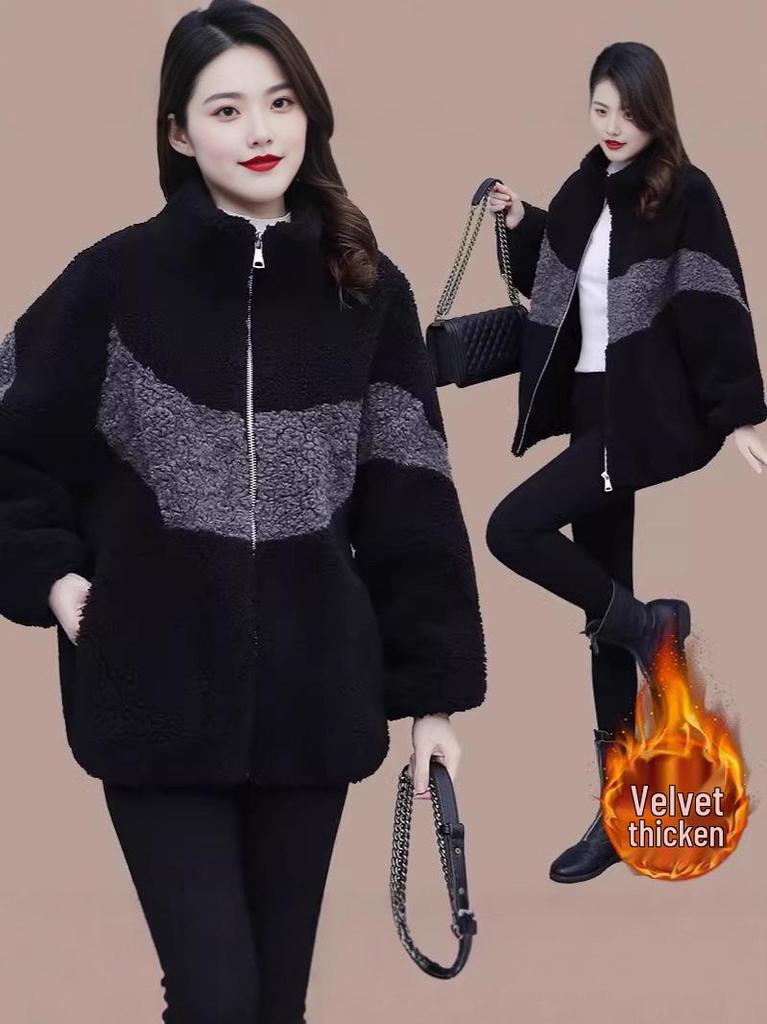 Damen Plus Size doppelseitige Fleecejacke Herbst/Winter 2025