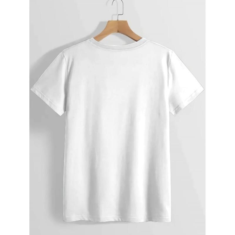 Tamanhos Europeus Estilo Americano Plus Size Tendência de Moda Camiseta de Manga Curta | Pura, Gola Redonda, Estilo Casual, Respirável