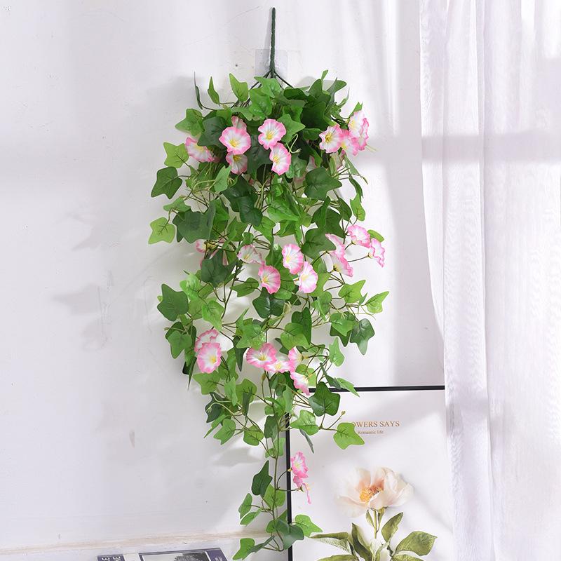 Artificial Morning Glory Wall Hanging Decoration - Green Plant Basket for Living Room