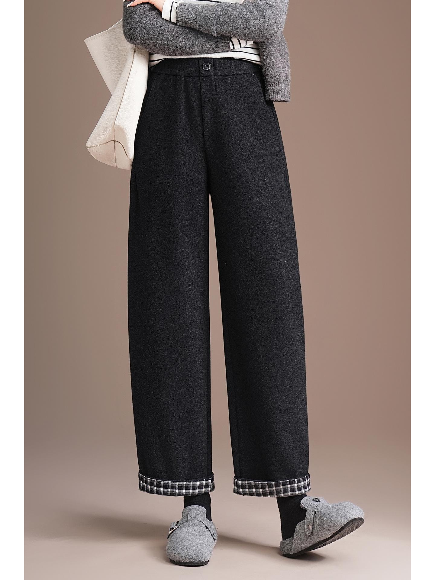 

Brand Wool Women s High-Quality Casual High Waist Straight Leg Pants - Simple Luxurious Slimming Drape Design 27 темно-синий