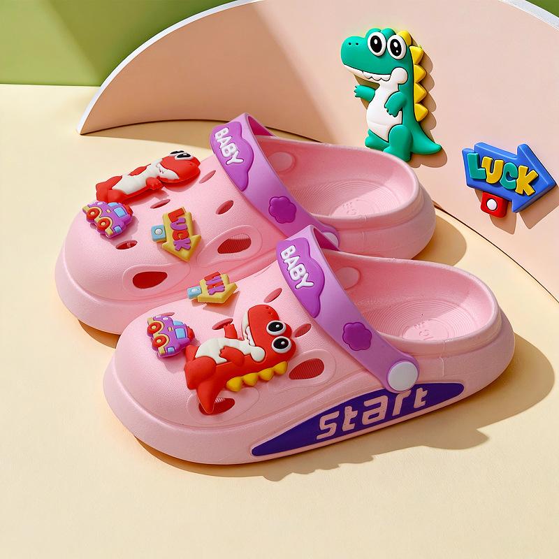 Summer children's cartoon hole-in-the-wall sandals for boys and girls3-12Dinosaur non-slip closed-toe two-way children's slippers for 1-year-old baby
