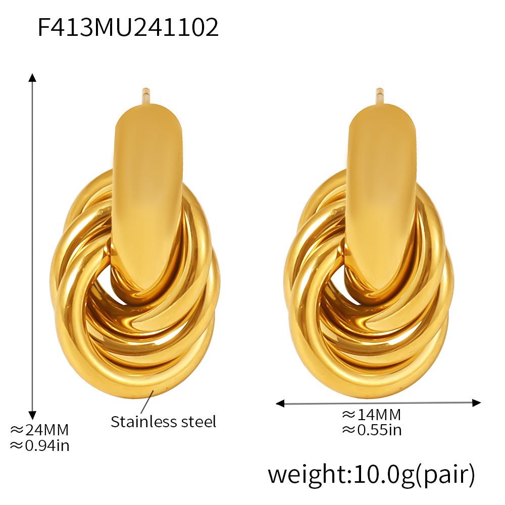 Qiong Yao Fashion 18K Gold-Plated Circle Line Ear Studs - Niche Design, Light Luxury Stainless Steel for Women