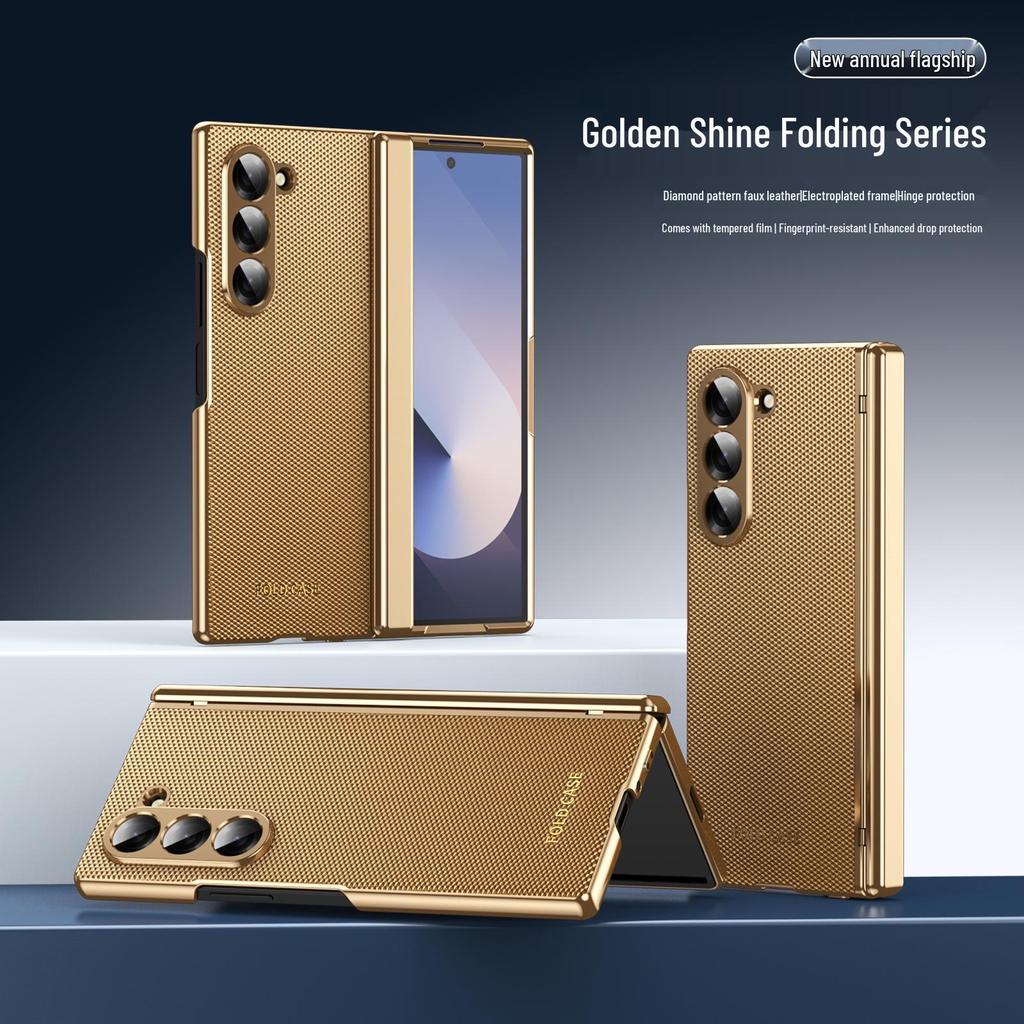 Samsung Z Fold7 Hülle: Galvanisiertes Leder mit Diamantmuster und vollständiger Scharnierabdeckung für Fold6/5