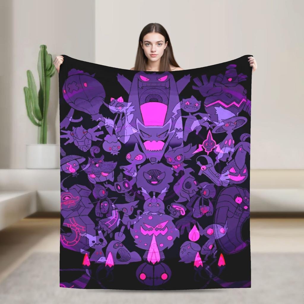 Anime Gengar Dark Pattern Blankets Quality Warm Pokemoned Throw Blanket Spring Decorative Bedroom Print Bedspread
