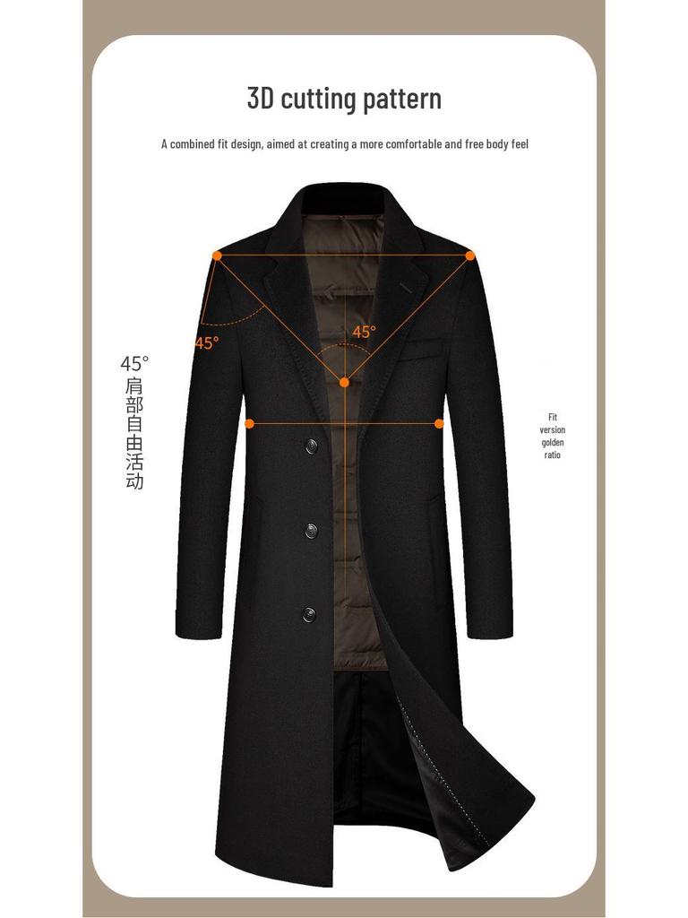 Men's High-End Trench Coat: 71.5% Wool with Slimming Fit and Removable 90% Duck Down Liner for Autumn/Winter