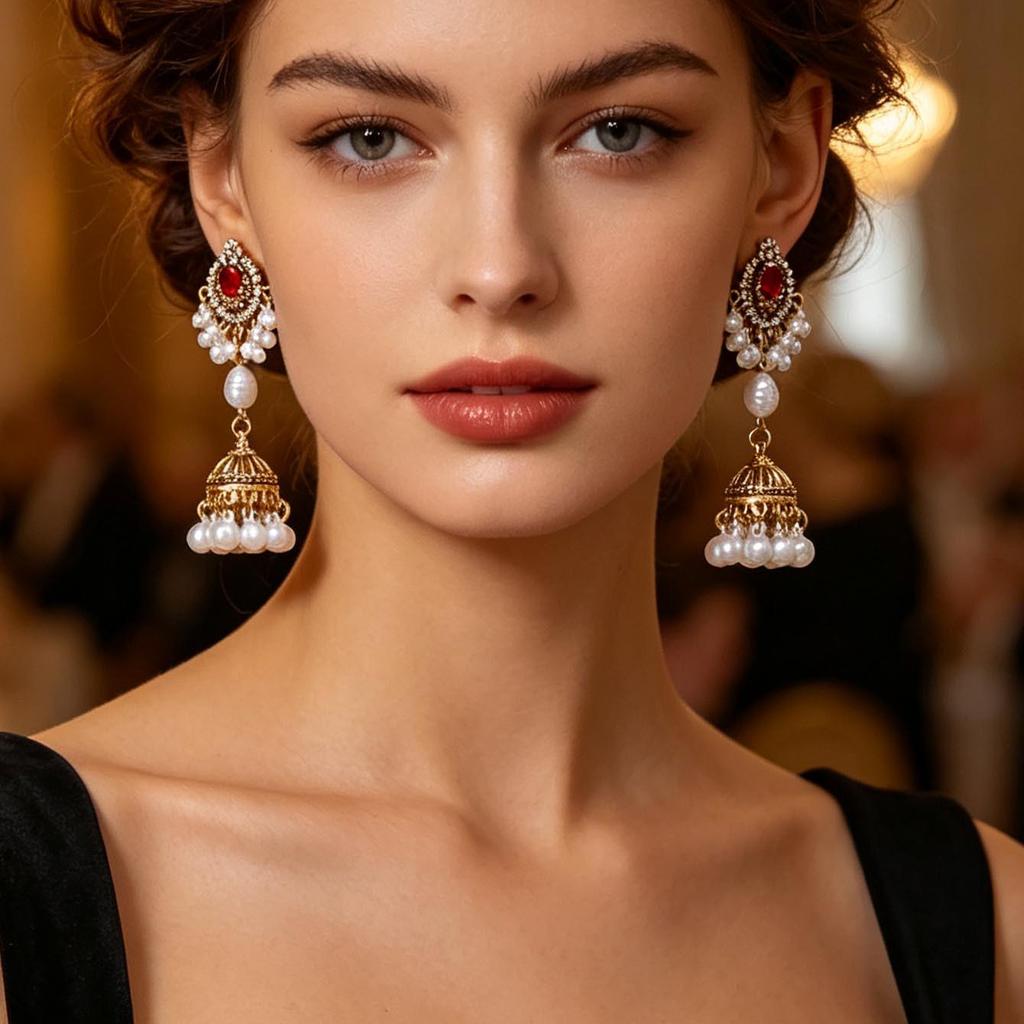 Bohemian Ethnic Pearl Bell Tassel Earrings - Retro Exotic Scenic Style