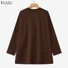 ZANZEA Women Irregular Hem Casual Round Neck Stripe Long Sleeve Blouse