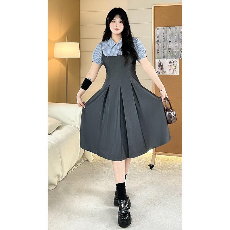 

Летнее платье в корейском стиле, маленькое, повседневное, из двух частей, для девушек с пышными формами 2XL (135-150 jin)