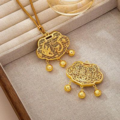 Collier Cadenas Ruyi en Or Sable Vietnamien avec Motif Dragon & Phénix