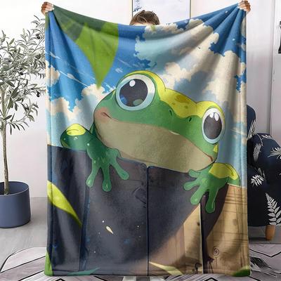 Cartoon Frog Throw Soft Flannel Throw Summer AC Blanket Lightweight Cool Nap Blanket for Sofa Bed Couch Travel
