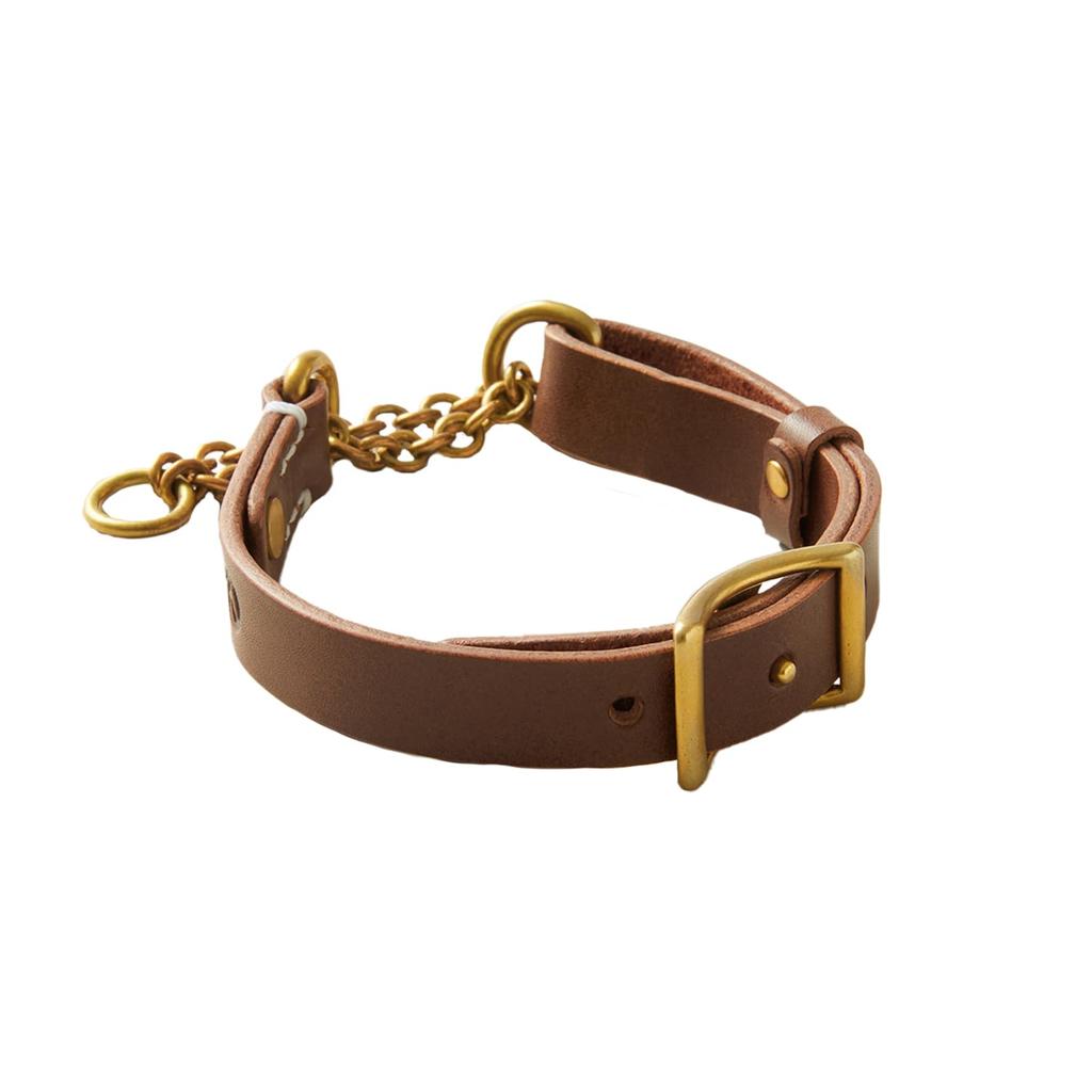 we original Leather Half Chain Collar Brown for Medium Dogs GOOD MANNERS DOG SERIES - (M) /
