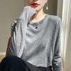 2026 Fall Thin Wool Blend Knit Sweater Round Neck Long Sleeve Loose Slim Fit Basic Top Women
