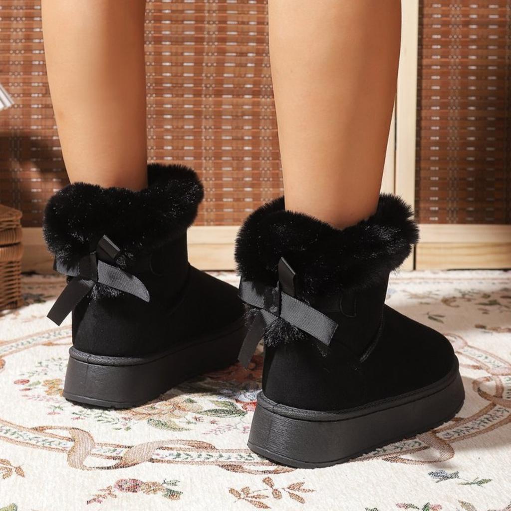 Velvet, Thick, Snow Boots, Thick Soled Shoes, Bow Tie, Warm Shoes, Plus Size, Cotton Shoes