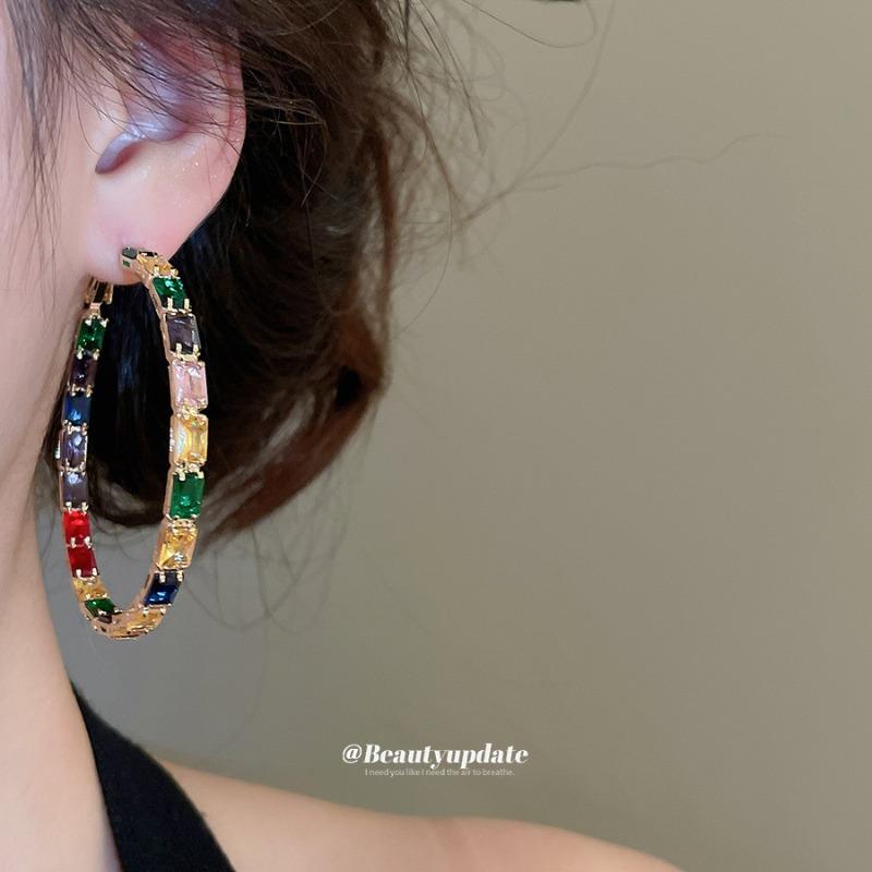 Silver needle dopamine color zircon round earrings fashion temperament light luxury earrings design sense niche earrings women