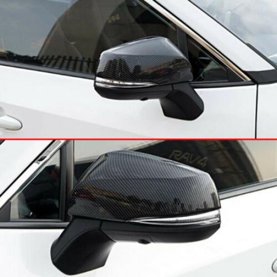For Toyota RAV4 2019-2024 Carbon Fiber 2PCS Side Rearview Mirror Cap Cover Trim