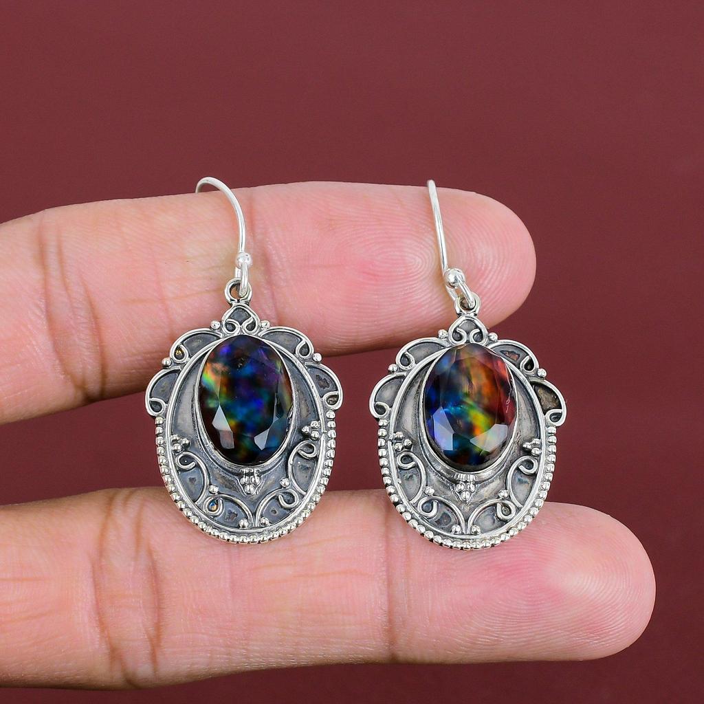 Faceted Ammolite Earring Gemstone Earrings Handmade Jewelry 925 Sterling Silver Earring Vintage Earring Anniversary Gifts Birthstone Jewelry
