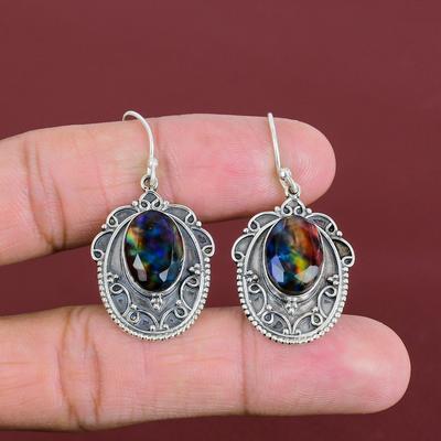 Faceted Ammolite Earring Gemstone Earrings Handmade Jewelry 925 Sterling Silver Earring Vintage Earring Anniversary Gifts Birthstone Jewelry