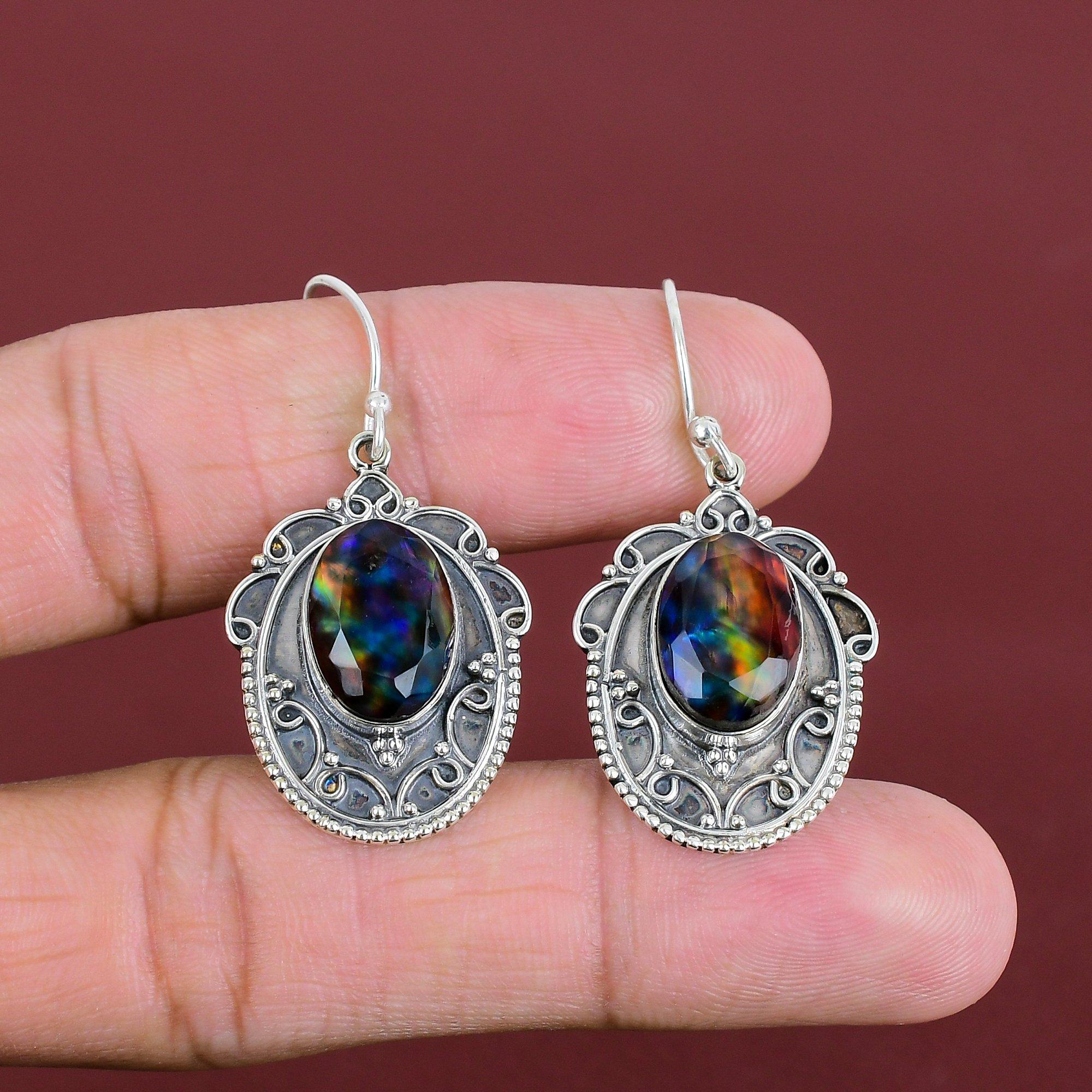 Faceted Ammolite Earring Gemstone Earrings Handmade Jewelry 925 Sterling Silver Earring Vintage Earring Anniversary Gifts Birthstone Jewelry