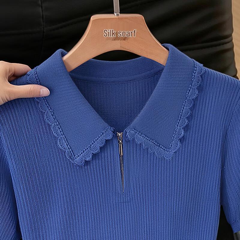Women's Lyocell Blend Short Sleeve Lapel Knit Top
