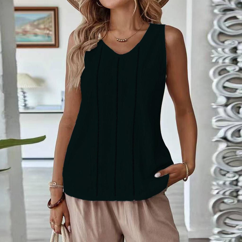 Women's Color Lace Hollow Sleeveless Cotton And Linen Casual Tank Top