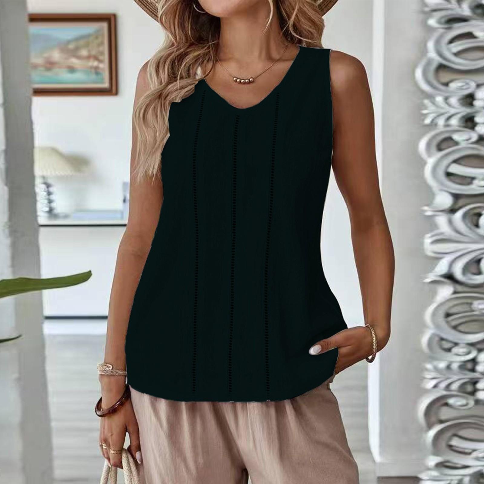 

Женская однотонная кружевная безрукавка без рукавов из хлопка и льна, повседневная майка XXL чёрный