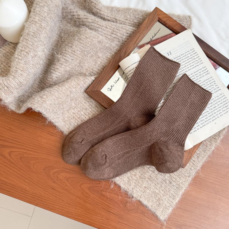 

5pair Basic Double-Needle Socks Women S Autumn And Winter Mid-Tube Knitted Socks Simple Solid Color Style Student Women S Socks Short One size fits all коричневый