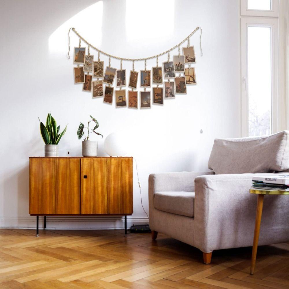 Wooden Picture Display String Tassel Clips Photo Frames  Home Bedroom Dorm Wall Decoration