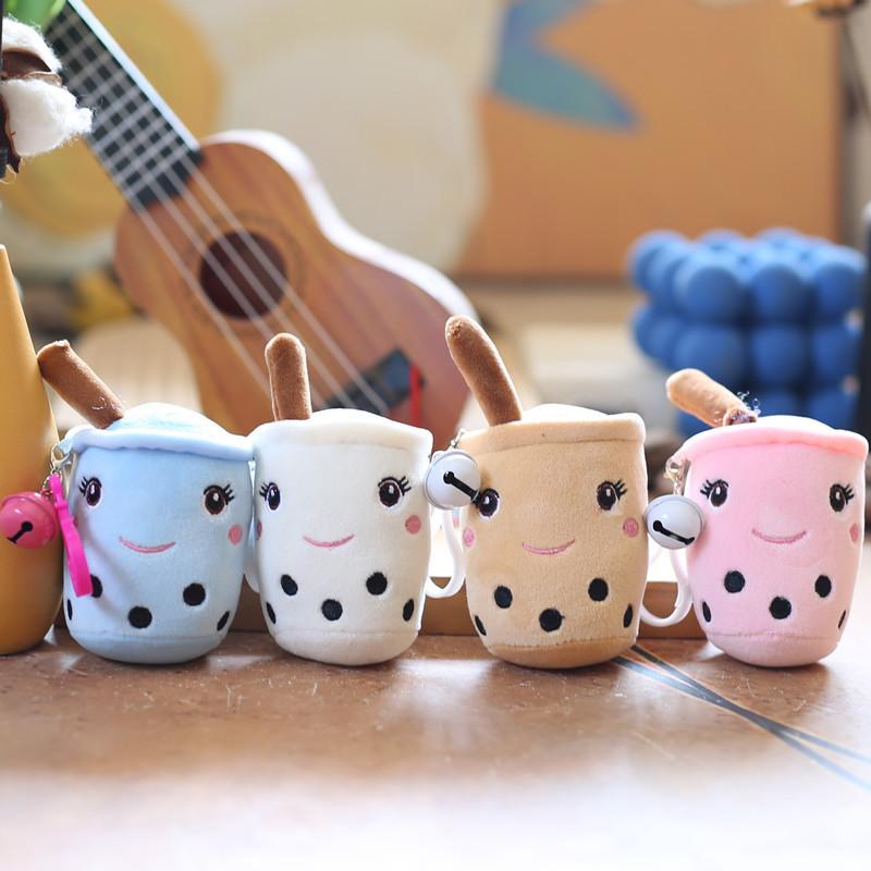 Adorable Plush Milk Tea Cup Keychain Soft Cartoon Animal Bag Ornament