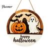 Layered Wood Craft Halloween Round Door Hanger, 3D Pumpkin Ghost Owl Welcome Sign, Solid Plaque Farmhouse Front Wall Hanging Decor for Home