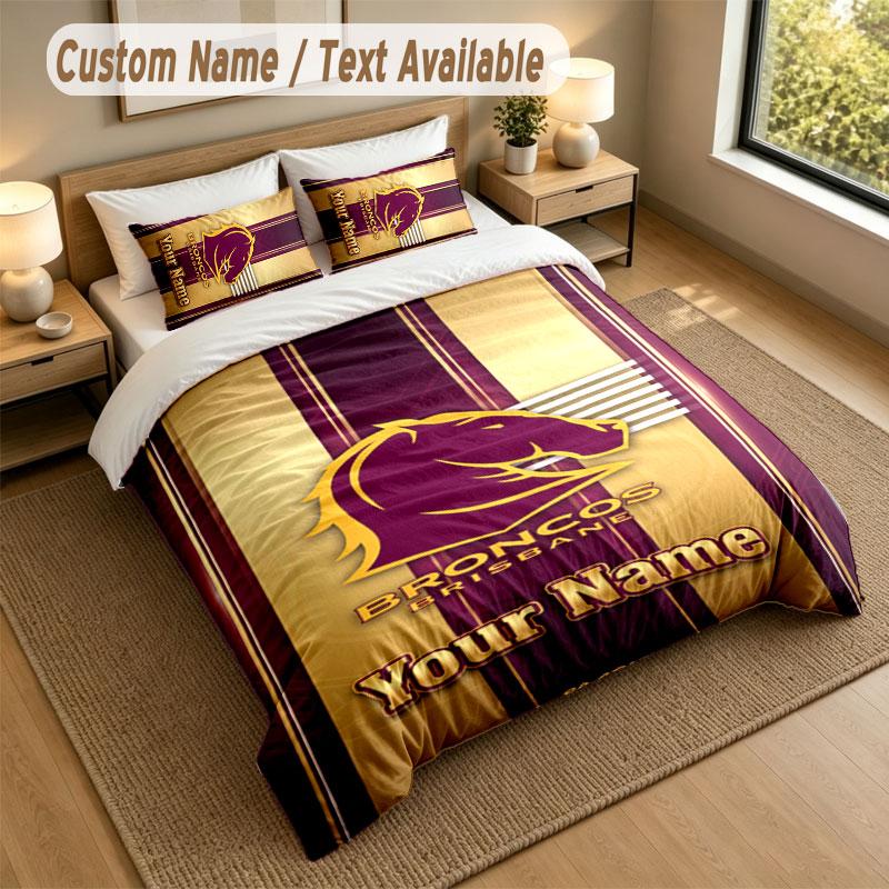 Bedding Set 1 Duvet Cover 2 Pillowcases Brisbane Broncos Print Soft Bed Linen Bedroom Decor