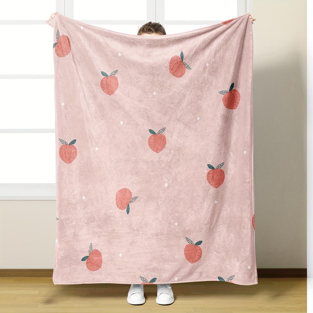 Bright Peach Fruit Design Blanket Comfortable Decorative Nap Blanket For Sofa Bed Chair Dormitory Blanket