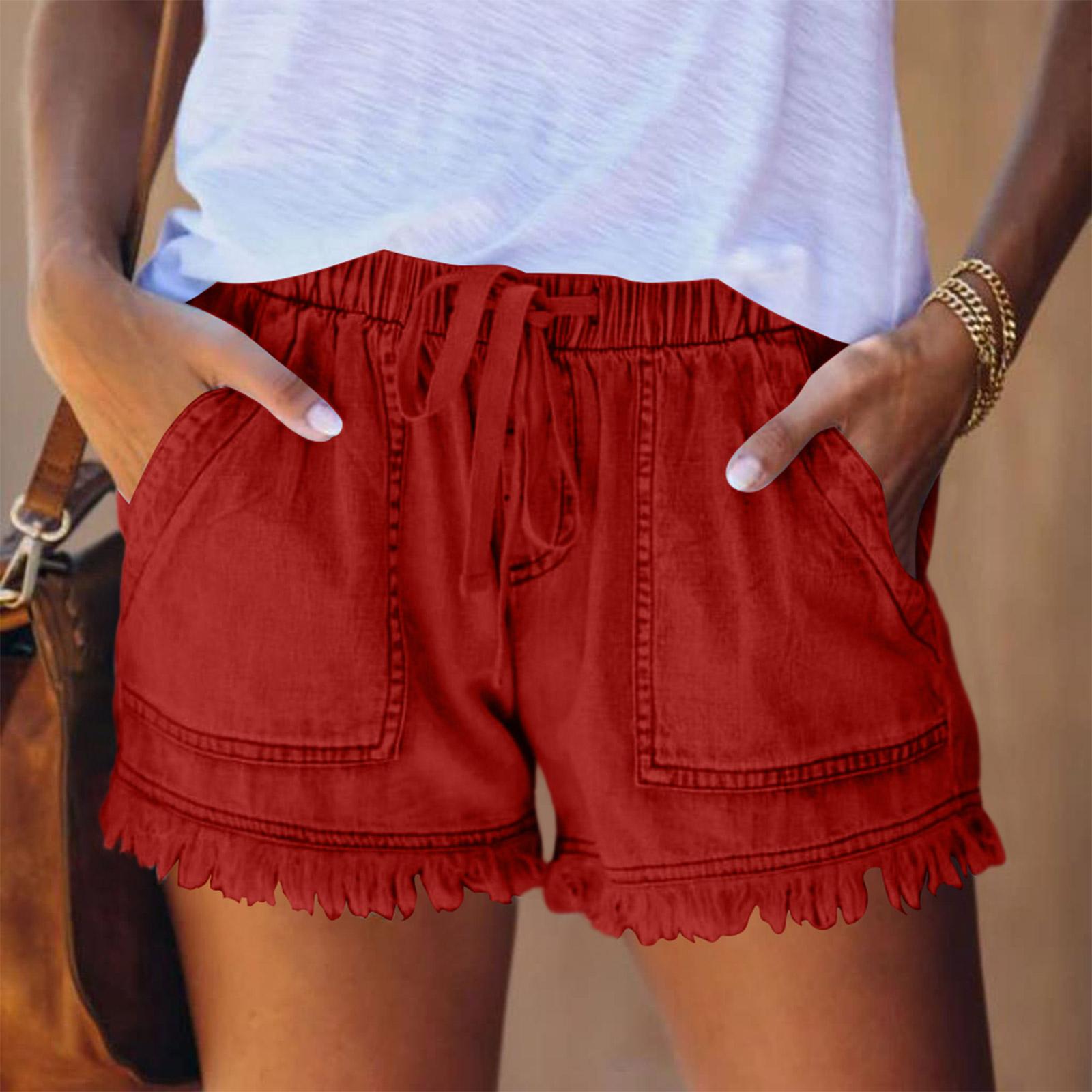 

Women s Color Jeans Stretch Slim Fit Distressed Denim Shorts S червоний
