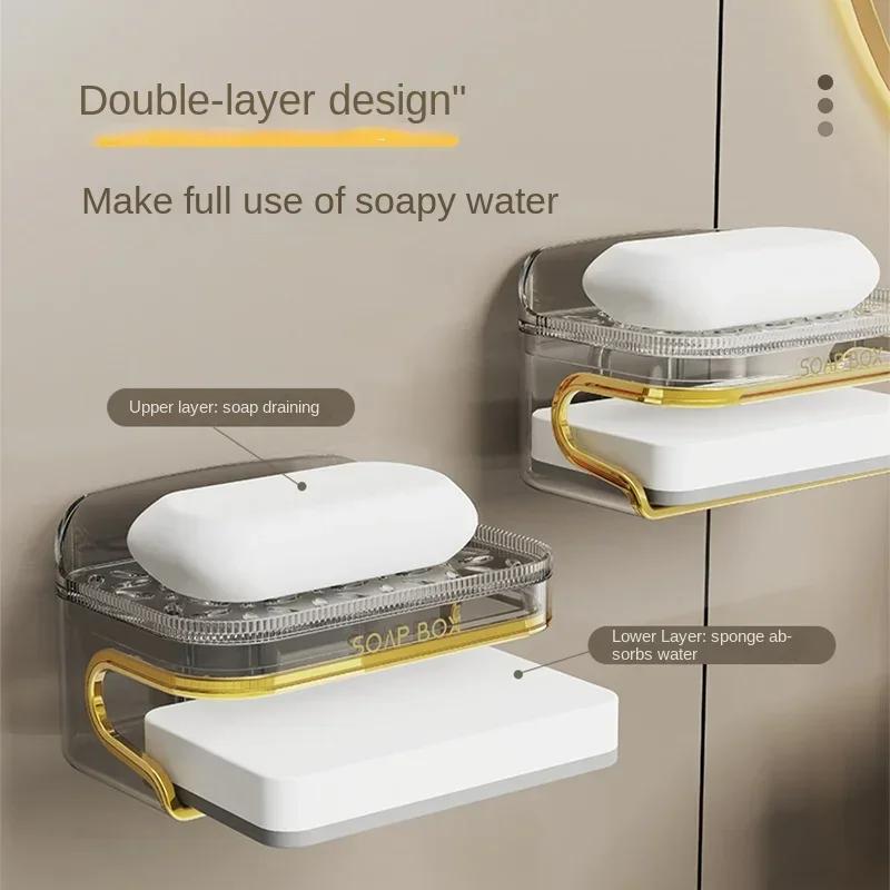 Light Luxury Sponge Soap Holder with Sponge Rack Detachable Drill-free Wall Mounted for Home Bathoom Storage Bathroom Accession