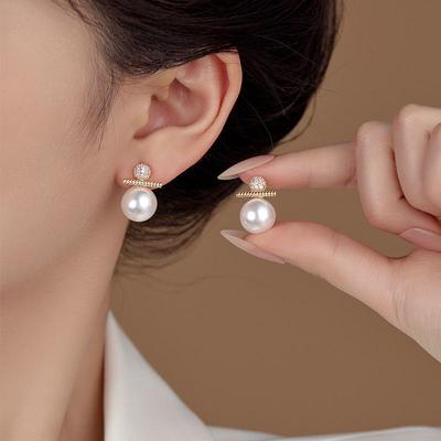 Orecchini a Bottone di Perle e Zirconi di Alta Gamma 2024: Elegante Design Francese Micro-Pavé per Donna