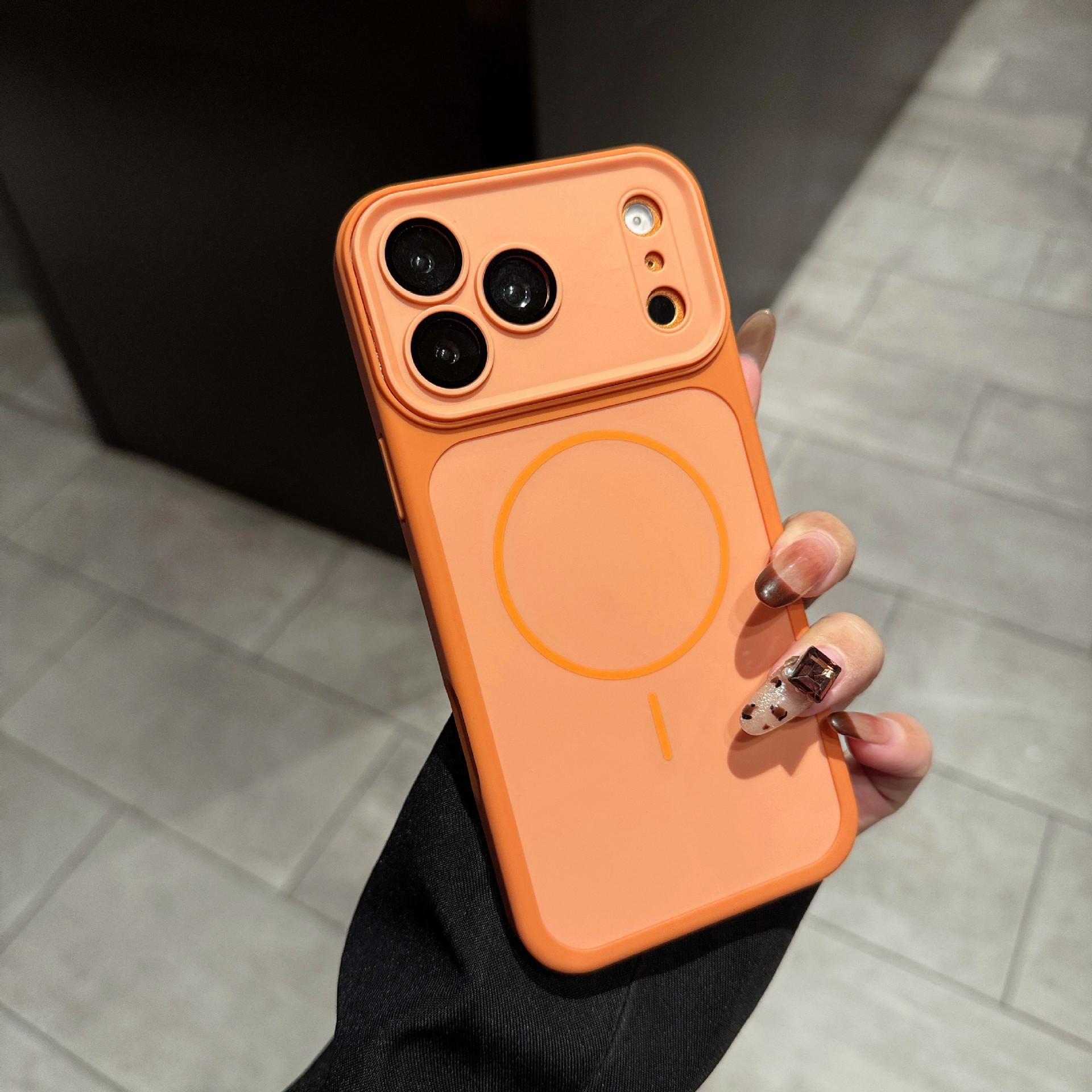 Orange Magnetic Skin-Feel Protective Case for iPhone 15/16 Pro Max 14 Pro